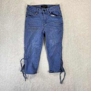 Between Us Girls Blue Denim Capri Jeans Tie‎ Detail Size 3